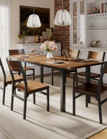 iPormis 7-Piece Dining Table Set with 6 Chairs, 63" Extendable Kitchen Table & Chairs Set for 4-6, Dining RoomTable with Solid Metal Frame & MDF Board, Perfect for Small Space, Easy Assembly, Walnut