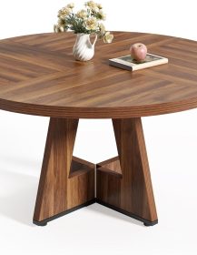 LITTLE TREE Round Dining Table for 4-6 People, 47 Inches Dining Room Table with Wooden Pedestal Base, Brown Dinner Tables, Circle Kitchen Tables for Dining Room, Kitchen, Living Room(Table Only)