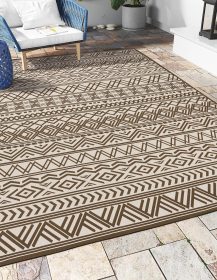 Outdoor Rug Carpet 9x12 ft, Flatweave Textured Outdoor Patio Rug Non Slip Indoor Outdoor Rugs with Rubber Particles Backing Boho Outdoor Area Rug for Patio Deck Front Porch Backyard Balcony, Brown